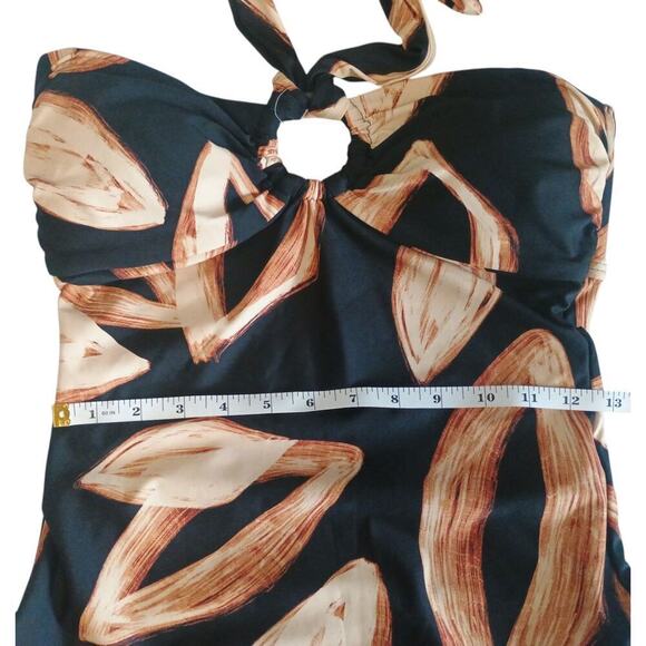 DKNY Women’s Halter Ring One Piece Swimsuit Size Medium color Printed Leaf NWT - Picture 10 of 15